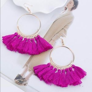 Purple Tassel Hoop Earrings